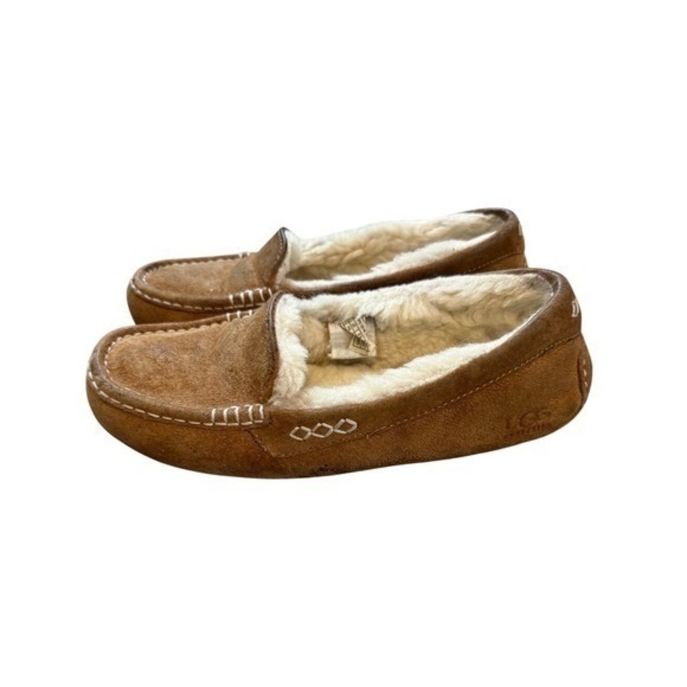 UGG Ansley Chestnut Suede Shearling Moccasin Slippers 6 Soft Girl Cozycore